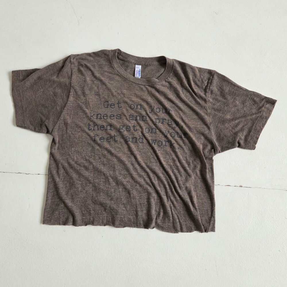 American Apparel Cropped T-shirt Made USA Brown Prayer Quote Medium motivation